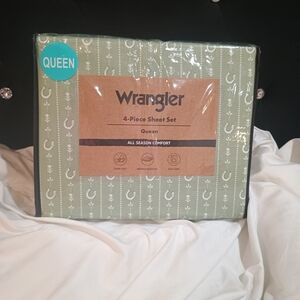 New Wrangler Green Horseshoe Western Print 4-Piece Sheet Set Size Queen